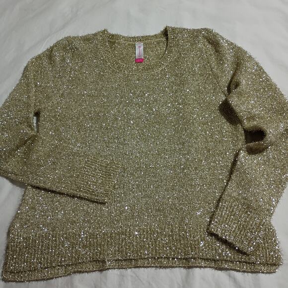 Gold Metallic Juniors XL 15/17 Tunic Sweater Round Neck Machine Washable - Picture 6 of 16